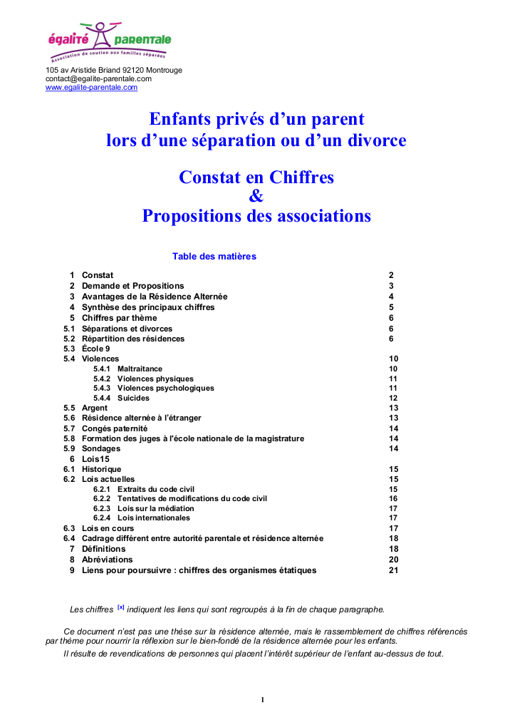 Publication du rapport de l’association “Égalité Parentale” sur les enfants privés d’un parent lors d’une séparation : état des lieux et propositions