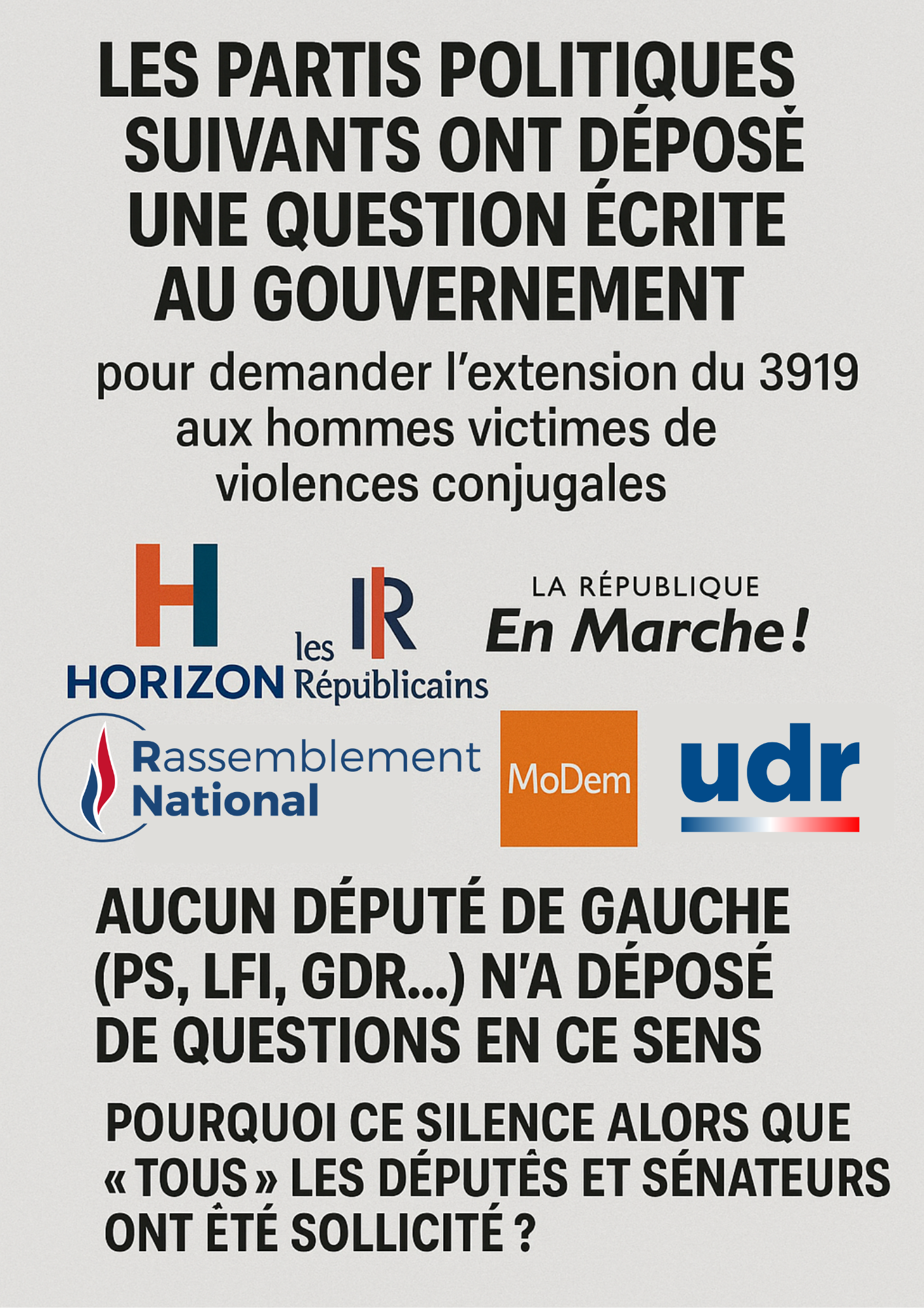 « 3919 » aux hommes victimes de violences conjugales : des interpellations parlementaires mais aucun député ou sénateur de gauche